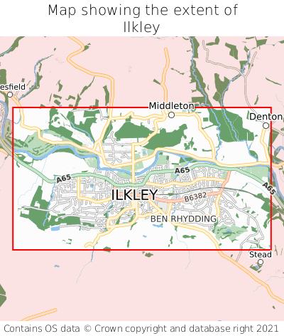 Map showing extent of Ilkley as bounding box
