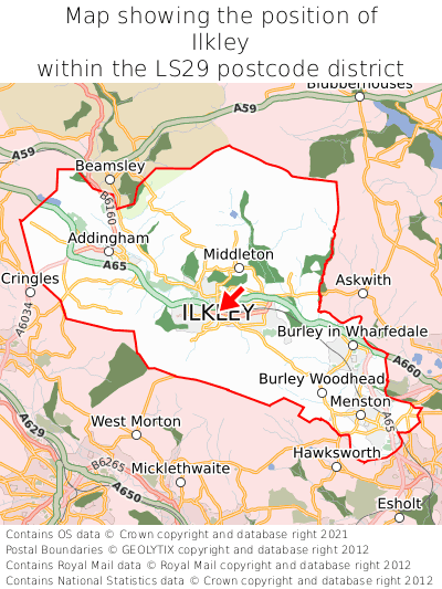 Map showing location of Ilkley within LS29