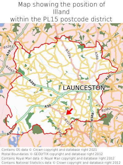 Map showing location of Illand within PL15
