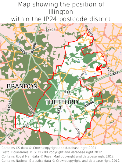 Map showing location of Illington within IP24