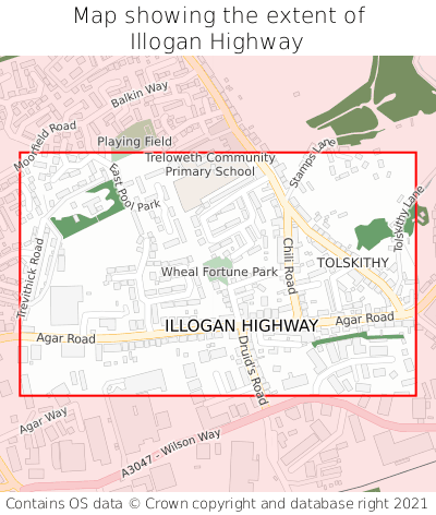 Map showing extent of Illogan Highway as bounding box