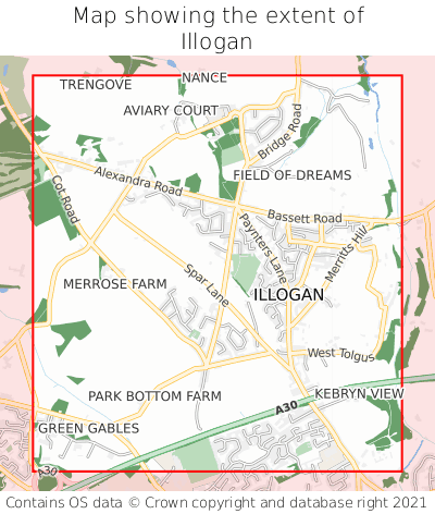 Map showing extent of Illogan as bounding box