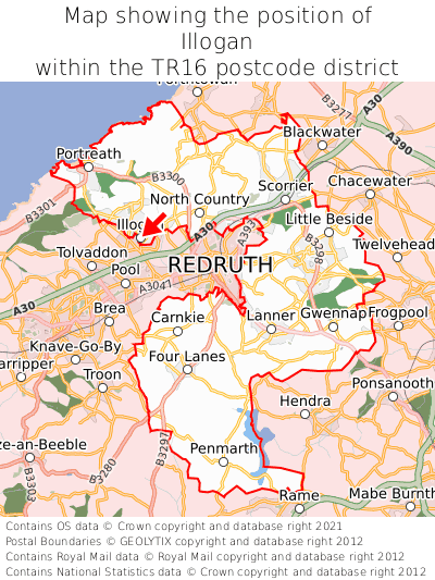 Map showing location of Illogan within TR16