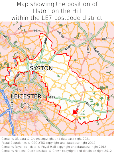 Map showing location of Illston on the Hill within LE7