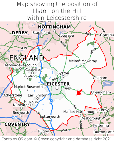 Map showing location of Illston on the Hill within Leicestershire