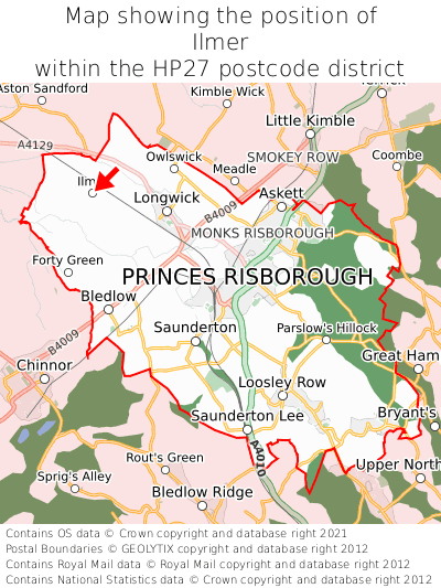 Map showing location of Ilmer within HP27