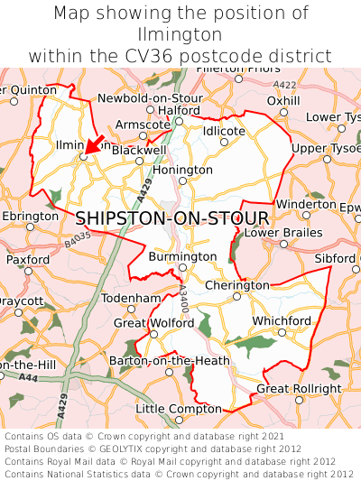 Map showing location of Ilmington within CV36