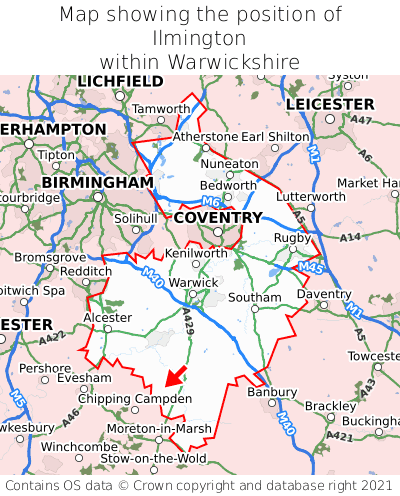 Map showing location of Ilmington within Warwickshire