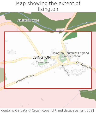 Map showing extent of Ilsington as bounding box