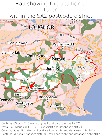 Map showing location of Ilston within SA2