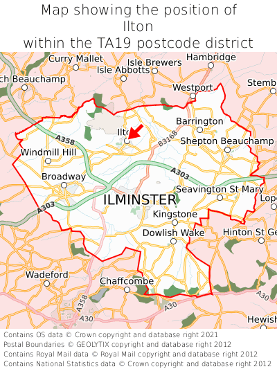 Map showing location of Ilton within TA19