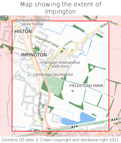 Map showing extent of Impington as bounding box