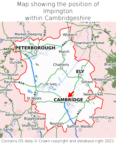 Map showing location of Impington within Cambridgeshire