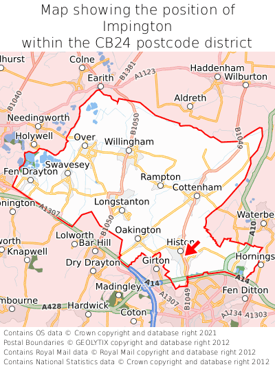 Map showing location of Impington within CB24