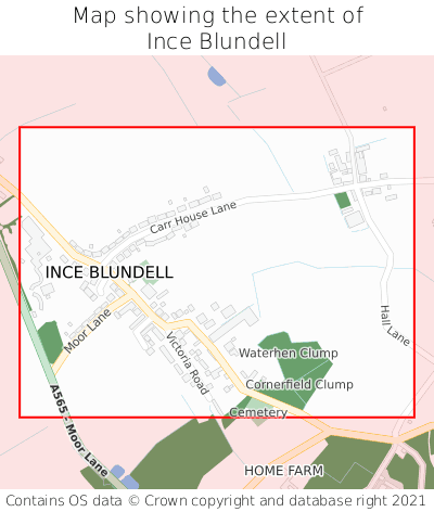 Map showing extent of Ince Blundell as bounding box