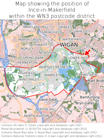 Map showing location of Ince-in-Makerfield within WN3