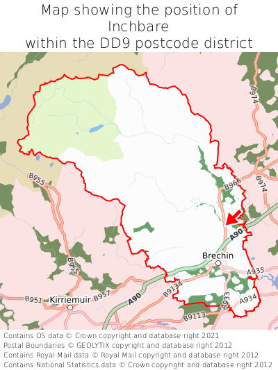 Map showing location of Inchbare within DD9