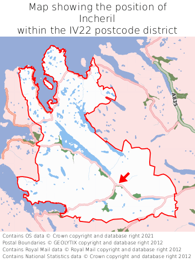 Map showing location of Incheril within IV22