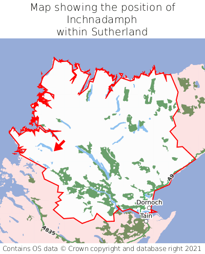 Map showing location of Inchnadamph within Sutherland