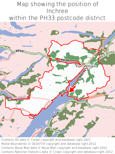 Map showing location of Inchree within PH33