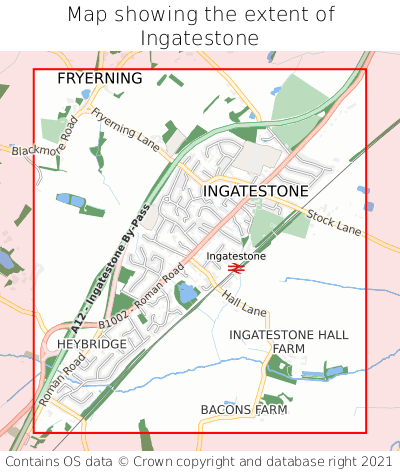 Map showing extent of Ingatestone as bounding box