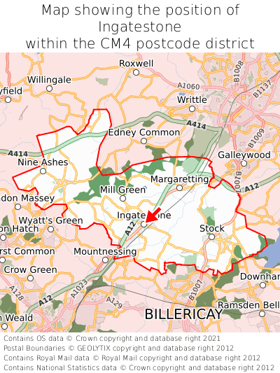 Map showing location of Ingatestone within CM4