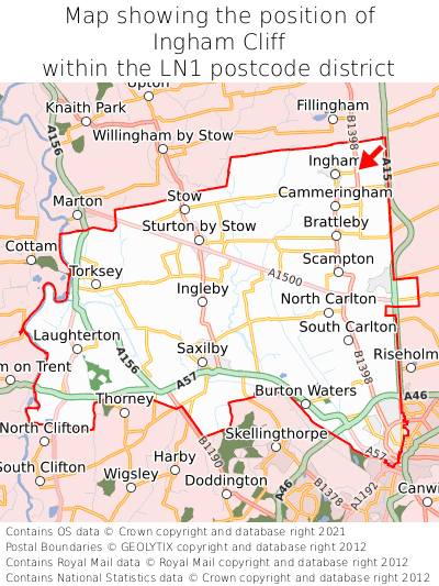 Map showing location of Ingham Cliff within LN1