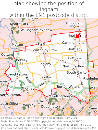 Map showing location of Ingham within LN1