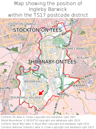 Map showing location of Ingleby Barwick within TS17