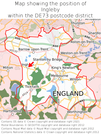 Map showing location of Ingleby within DE73