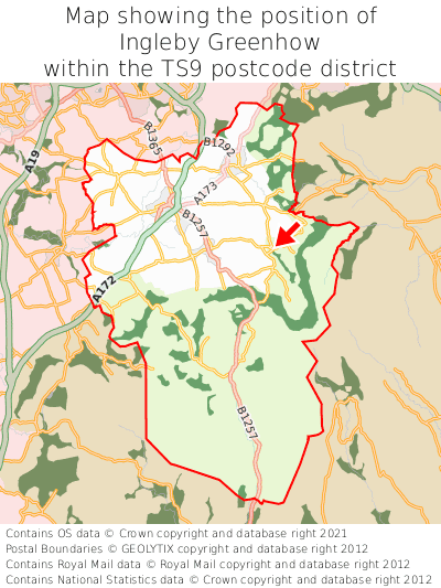 Map showing location of Ingleby Greenhow within TS9