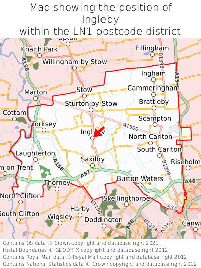 Map showing location of Ingleby within LN1