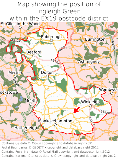 Map showing location of Ingleigh Green within EX19