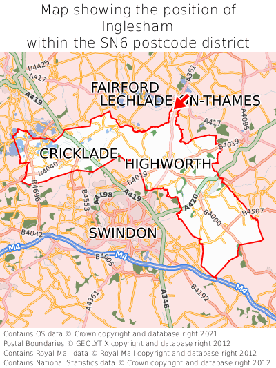 Map showing location of Inglesham within SN6