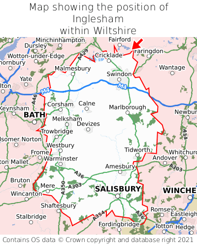 Map showing location of Inglesham within Wiltshire