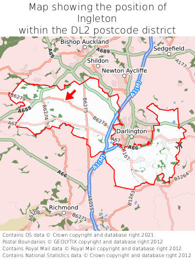 Map showing location of Ingleton within DL2