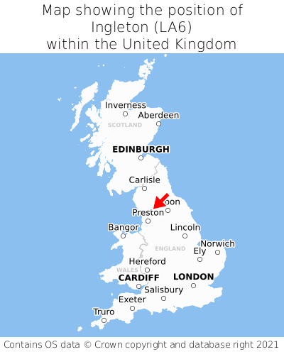 Map showing location of Ingleton within the UK