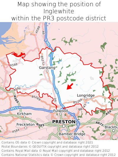 Map showing location of Inglewhite within PR3