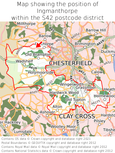 Map showing location of Ingmanthorpe within S42