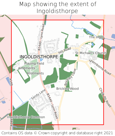 Map showing extent of Ingoldisthorpe as bounding box