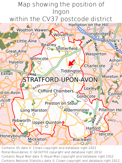 Map showing location of Ingon within CV37