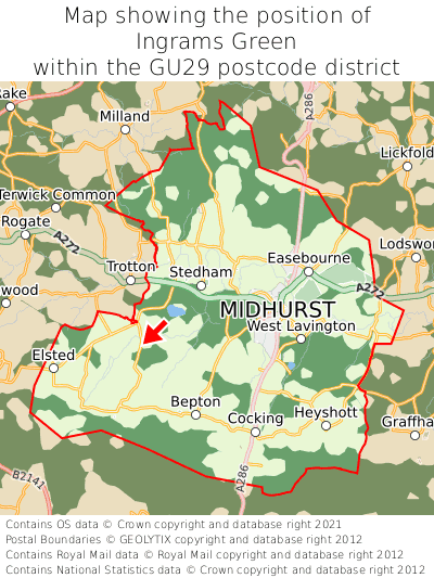 Map showing location of Ingrams Green within GU29
