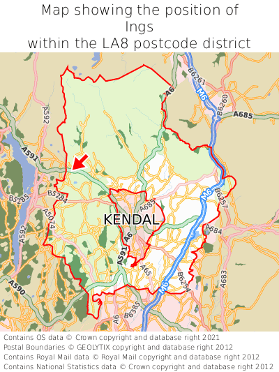 Map showing location of Ings within LA8