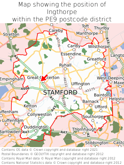 Map showing location of Ingthorpe within PE9