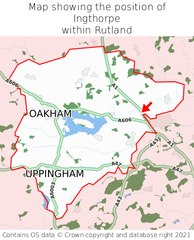 Map showing location of Ingthorpe within Rutland