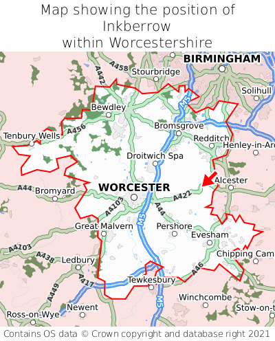 Map showing location of Inkberrow within Worcestershire