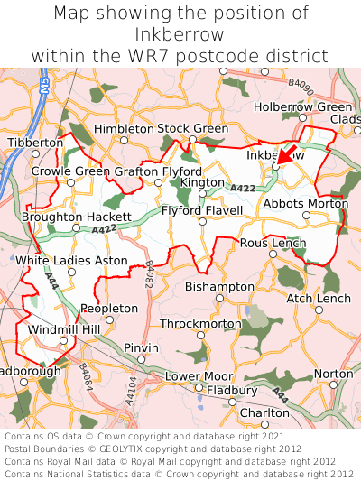 Map showing location of Inkberrow within WR7