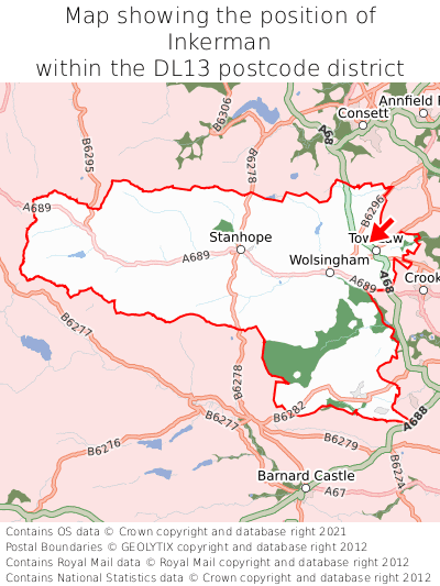 Map showing location of Inkerman within DL13