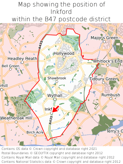 Map showing location of Inkford within B47