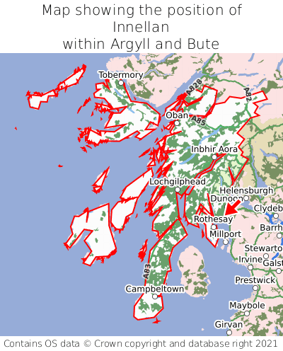 Map showing location of Innellan within Argyll and Bute